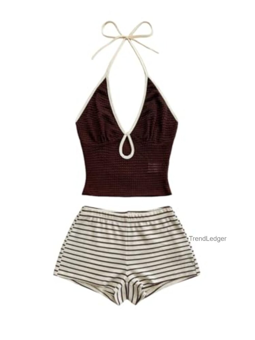 Women's 2 Piece Striped Knit Crop Halter Top and Shorts Set Going Out Outfit